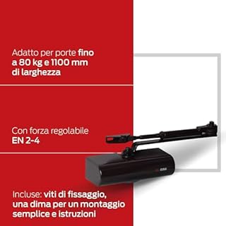 CISA Smart Plus 2 - Chiudiporta con Arresto 1C141603090 - Chiudi Porta Velocità di chiusura Regolabile - Chiudiporta con carter in ABS Nero - Per Porte Max 80 kg