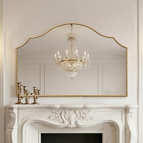 Besdomus Large Scalloped Gold Mirror: 47'x31' Modern Minimalist Wood...