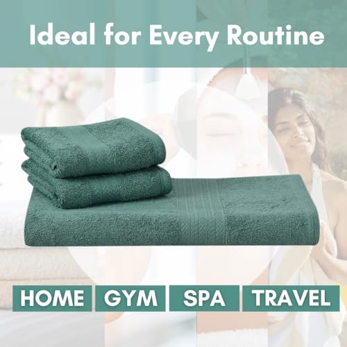 Image of Mafatlal Joy Cotton Towel Set - Pack of 3 | 1 Bath Towel 58 x 29 inch + 2 Hand Towels | Soft, Quick Dry | 450 GSM | Tidepool | Ideal for Bathroom & Travel