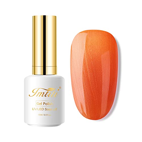 Imtiti Pearl Gel Nail Polish, 1 Pcs 15ml Orange Color Soak Off LED Long-Lasting Nail Gel Polish Nail Art Starter Manicure Salon DIY at Home, 0.5 Fluid Ounces