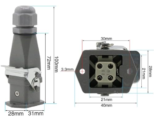 Conector industrial HDC-HA-2, 8 núcleos, 10/16A, 250V miniatura 4