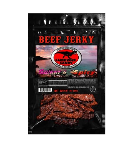 Jurassic Jerky Sweet and Spicy - Beef Jerky Satisfy Your Cravings with an Irresistible Fusion of Sweetness and Heat - Premium Quality, Artisanal Snacking at Its Best - (1) 3 Oz Bag