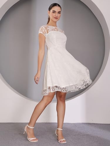 Image of Miss Chase Women's Round Neck Sleeveless Polyester Ruffled Knee- Length Dress
