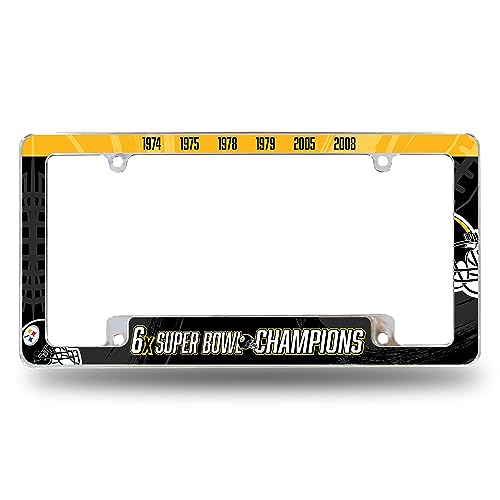 Rico Industries NFL Pittsburgh Steelers Multi Champ 12" x 6" Chrome All Over Automotive License Plate Frame for Car/Truck/SUV