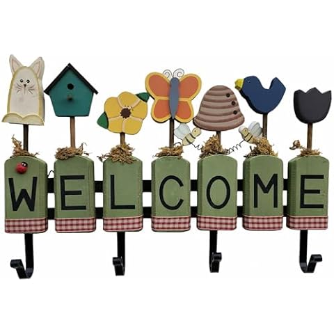 AG-UNICORN Welcome Coat Hooks Wall Mount, Farmhouse Entryway Key Holder for Wall Living Room Decorative, Heavy Duty Metal Rustic Coat Hanger Hooks Cover