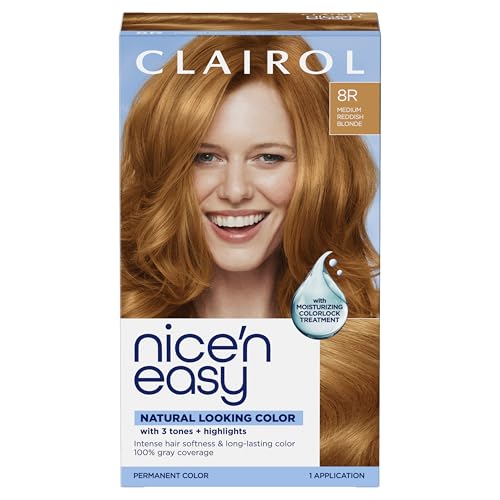 Clairol Nice'n Easy Permanent Hair Dye, 8R Medium Reddish Blonde | 100% Gray Coverage | Long‑Lasting, Natural‑Looking Color & Shine | Pack of 1