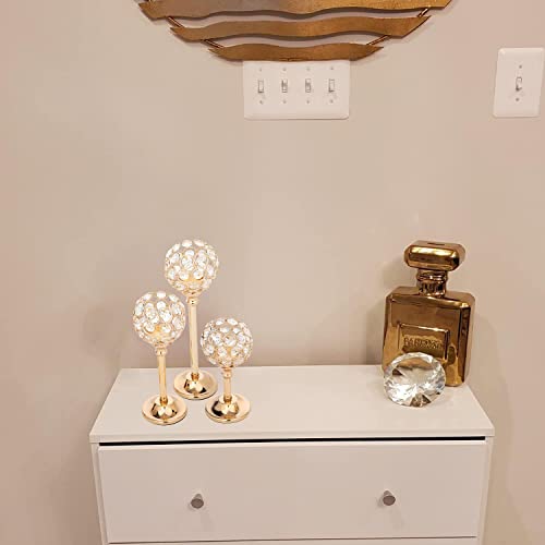 Set Of 3 Gold Candle Holders, Luxury Crystal Candlestick Holders For Wedding Table Decor, Dining Table, Bridal Shower, Party Table Centerpiece, Home Decoration Candle Stick Holder #TOP4