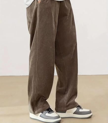 INVACHI Mens Casual Corduroy Pants Solid Drawstring Elastic Waisted Joggers Baggy Wide Leg Pants3