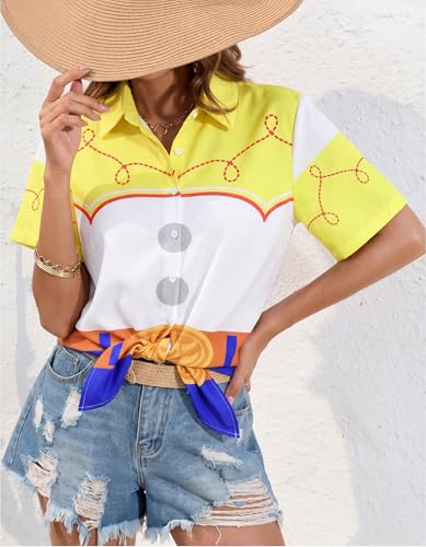 Image of ASTANFY Hawaiian Shirt Women Hawaii T-Shirt Tropical Floral Printed V Neck Shirts Soft Cool Summer Beach Button Up Blouse