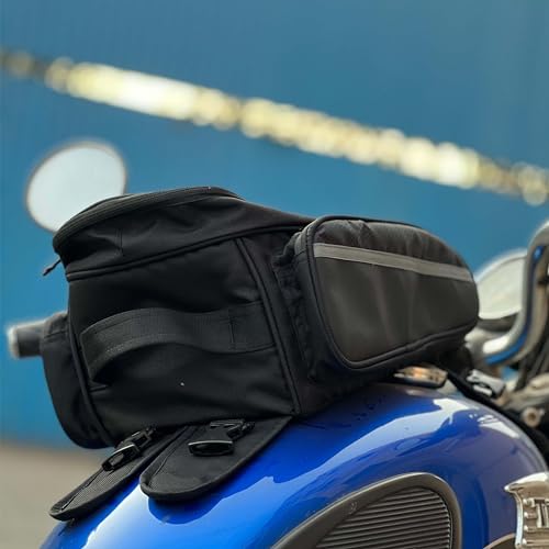 Image of Steelbird Polyester Adventure T2 Tank Bag 15L with Transparent Front Screen for Mobile Navigation and Magnet Enabled (Black)