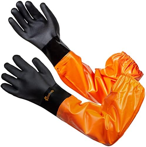 Gastody - Chemical Resistant Gloves Extra-long XL 27.5" - Rubber Gloves Heavy Duty - Long Rubber Gloves PVC - Waterproof Gloves with Cotton Liner for Fishery Machinery Chemical Industry Cleaning