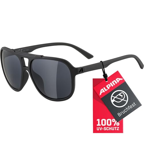 ALPINA SNAZZ - Verspiegelte und Bruchsichere Sonnenbrille Mit 100% UV-Schutz Für Erwachsene, all black matt, One Size