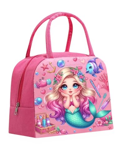 Unicorn Insulated Nylon Lunch Bags Small for Kids & Women Work, Student Kids to School | Picnic Organizer Portable and Reusable Small (Pink (Mermaid))