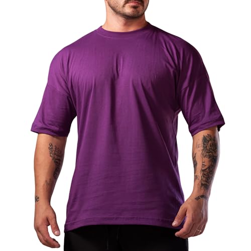 Camiseta Oversized Masculina Gola Alta em Ribanna Simples Algodão Fio 30.1 Penteado (BR, Alfa, M, Regular, Roxo)