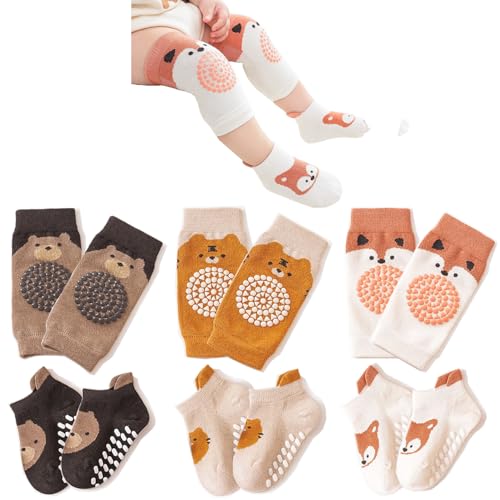 TFTSR Baby Knee Pads for Crawling (3 Pairs) and Baby Socks for Walking (3 Pairs), Walking Protector for Toddler Kid Girls Boy