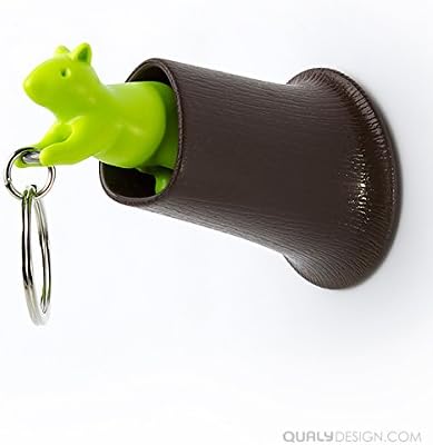 Qualy Squirrel Key Ring & Key Holder Brown Hook (Green Squirrel)
