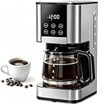 10 Cup Programmable Drip Coffee Maker, Adjustable Brew Strength, Pause & Serve, Heat Resistant Glass Carafe, Permanent Filter, Auto Shut Off, Stainless Steel, Compact Coffee Machine for Home Office