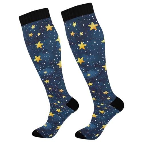 ALAZA Athletic Compression Socks Knee High Socks Stockings for Men Stars in Dark Nigh Women Running Circulation Sport Football