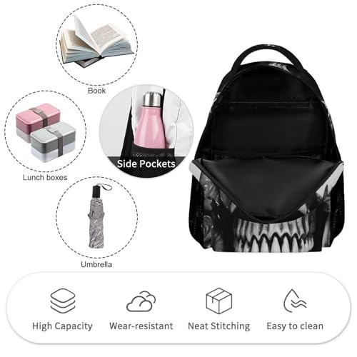 Black Skull Rose Backpack for Travel, Ultra Durable Small Bookbag Lightweight Daypack for Women Men3