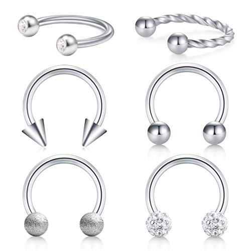 Crdifu 6stk Hufeisen Nasenpiercing Nasenring Set Chirurgenstahl 1,2mm Lippe Nase Helix Tragus Ohr Piercing Schmuck