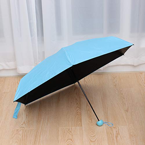 LIOOBO Mini Guarda-sol à prova de vento dobrável com linda capa de cápsula anti-UV – (Azul céu)