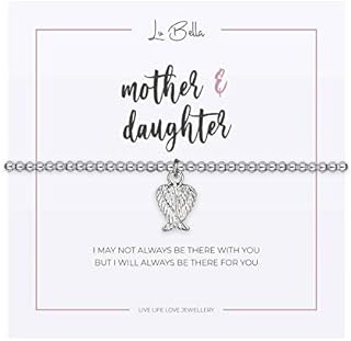 Lu Bella Silver Womens Friendship Charm Bracelet - Womens Stackable Jewellery - Mum Gifts From Daughter - Adjustable Stretchy Silver String Present Jewellery with Charm and Gift Bag from