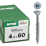 SPAX Schrauben mit T-Star plus Senkkopf, Teilgewinde, Blank Verzinkt, 4,5 x 60 mm, 500 Stück