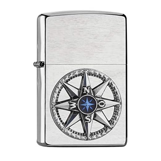ZIPPO 2007132 – Mechero con brújula, Emblema Attached, Cromo Cepillado, Recargable, en Caja de Regalo