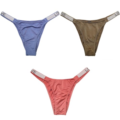 Sexy T Thong for Women - 3Pcs/Set Sexy Women Solid Color Thongs Fashion Ice Silk Medium Waist Female Underwear Seamless Panties for Women Bikini Women's Sexy Lingerie,Styled,M