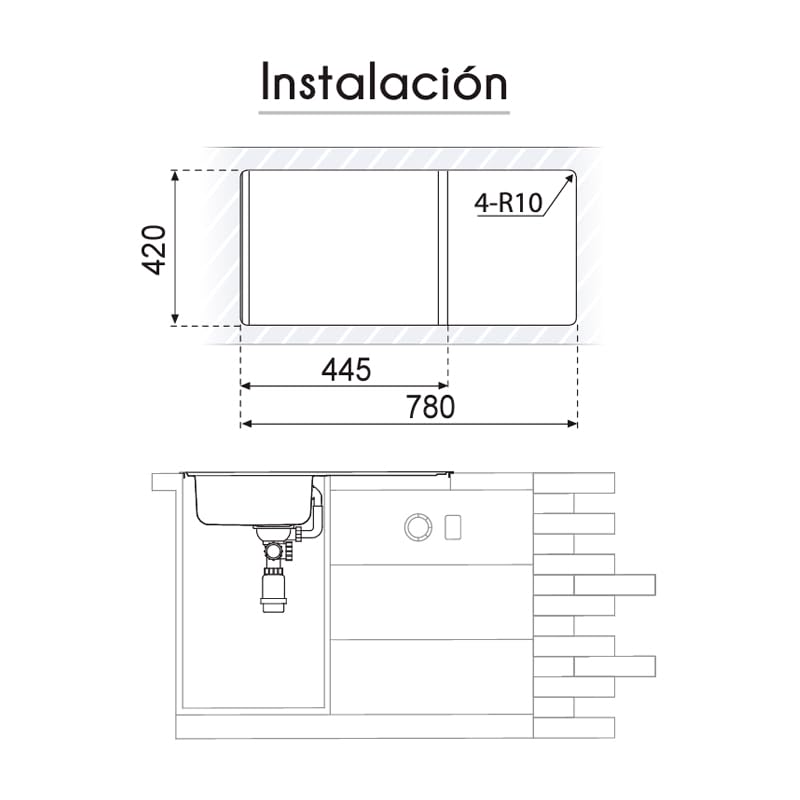 Fregadero de acero inoxidable con seno + escurridor 80x44cm Viena