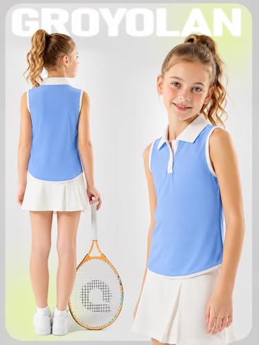 Image of Girls Golf Shirt Sleeveless Polo Collared Quick Dry Tennis Tank Top Outfit