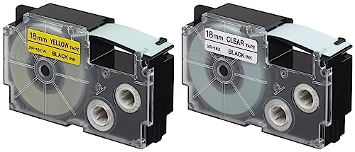 Image of Casio XR-18YW1-W-DJ Label Printer Tape (Black and Yellow) & Casio XR-18X1-W-DJ Label Printer Tape (Black and Clear)