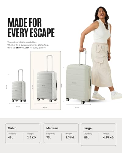 Image of SNITCH Layer 2Pc Set Light Grey Polypropylene Hard Travel Suitcase - Trolley Bag Set of 2 & Luggage with 8 Wheels, Premium Lock, Wet & Dry Pouch & Free Shoe Bag