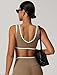 OMEWEE Women's Jogger Sports Bra V Neck Yoga Sports Bra with Removable Padded Cups, Contrasting Color Design Brown M