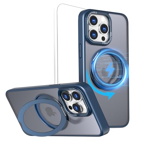 Coque iPhone 15 Pro MagSafe avec support 360 idéal pour vidéo bleu