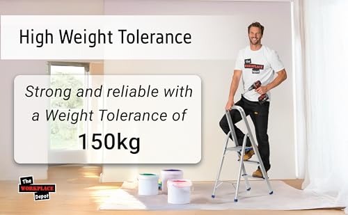 The Workplace Depot 3-Step Aluminium Step Ladder with Anti-Slip Feet & Handrail, 150kg Max Capacity, Lightweight & Easy to Store, Perfect for Kitchen, Office & Household Use((3 Tread)) 7 The Workplace Depot 3-Step Aluminium Step Ladder with Anti-Slip Feet & Handrail, 150kg Max Capacity, Lightweight & Easy to Store, Perfect for Kitchen, Office & Household Use((3 Tread)) - Image 7
