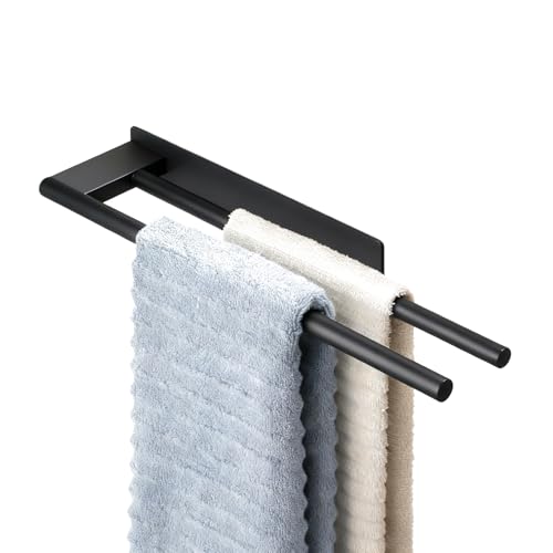 WIXOVO Handtuchhalter Ohne Bohren, Premium 304 Edelstahl Handtuchstange Wand Doppelt, Badetuchhalter Zweiarmig, Handtuchhalter Selbstklebend für Badezimmer, Duschwand, Küche (Schwarz Matt)