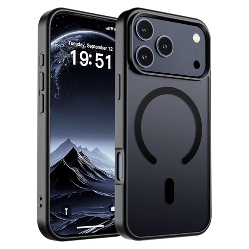 SUPFINE Magnetic for iPhone 17 Pro Case (Compatible with MagSafe)(Military Grade Drop Protection) Translucent Matte Shockproof with Anti-Fingerprint Phone Cover 2025,Black