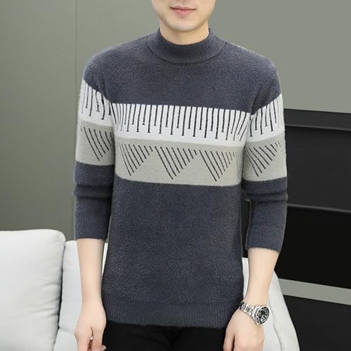 Men's Crewneck Sweaters Color Block Patchwork Long Sleeve Casual Pullover Knitted Loose Fitted Lightweight Sweater3