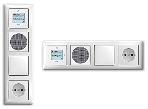 Busch Jäger Unterputz UP WLAN iNet Internetradio 8216 U (8216U) alpinweiß Balance SI Lautsprecher 8223U + Steckdose mit Kinderschutz + Wippschalter