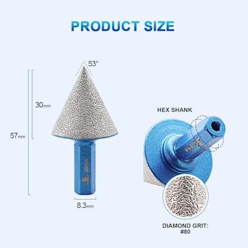 Diamond Beveling Chamfer Bits 1 3/16"(30mm)-Diamond Countersink Drill Bits-BRSCHNITT core Drill bits hex Shank enlarging,polishing The exsit Holes for Marble Porcelain Tiles Granite — view 2