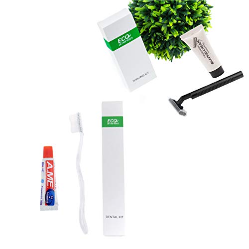ECO amenities Individually Wrapped Paper Box Dental Kit Bundle with Shave Kit Hotel Toiletries in Bulk