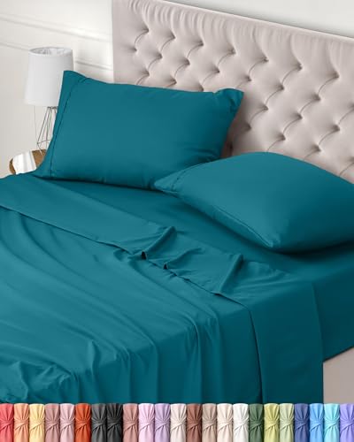Utopia Bedding - Set Lenzuola Letto Una Piazza e Mezza 4 Pezzi 135x190 cm - Poliestre di Microfibra - Oeko-Tex Certificato - Lenzuolo con Angoli, Lenzuolo Piatto e 2 Federe 50x75, Blu Denim