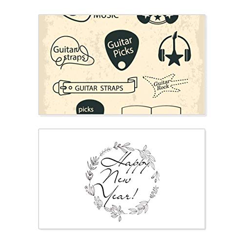 Tarjeta de felicitación conmemorativa de año nuevo con diseño de guitarra y estampa musical