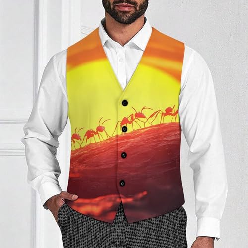 Ant Carrying Wood Sunset Suit Vest for Men Waistcoat Dressy V Neck Button Down Sleeveless Business Jacket Coat4