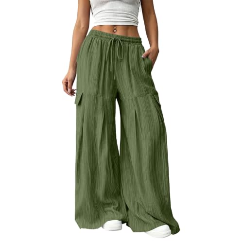 Pantalon large à tissu ondulé chaud et fluide avec poches cargo pratiques