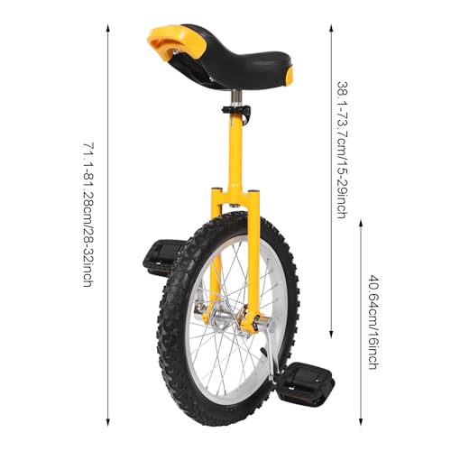 16 Inch Wheel Unicycle, Height Adjustable Unicycle Outdoor Unicycles Cycling for Daily Fitness Exercises, Balance Training (Yellow)