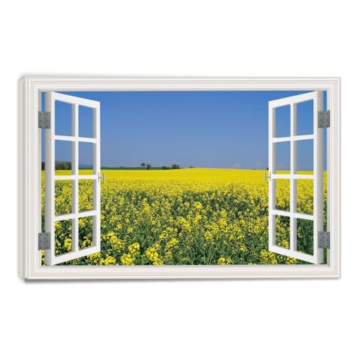 Tableau toile forêt nature et fleurs de colza en fleurs pour décorer un salon 30x45cm