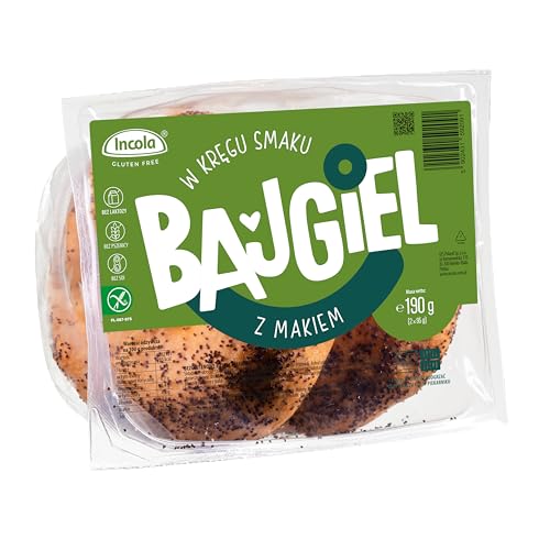 INCOLA - Produit de cuisson sans gluten, hot dog, hamburger, bagel, petits pains, pita, fitbrötchen sans lactose, sans farine de blé (bagel avec coquelicot (190 g : 2 x 95 g)) - -40%