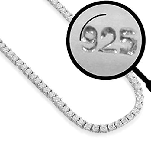 HarlemBling Solid 925 Sterling Silver Tennis Chain - One Row 3-7mm CZ Men's Or Ladies Chain - 16